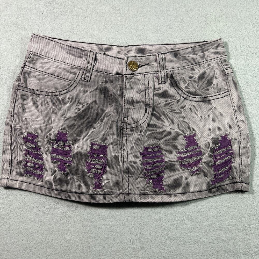 Y2K 2000s Tripp Nyc Ripped Distressed Denim Skirt 29x10 Whimsigoth Fairycore